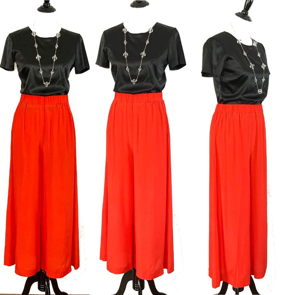 Les Copains Italy Scarlet Red Wide Leg Silk Palazzo Pants Size 8 - Picture 4 of 16